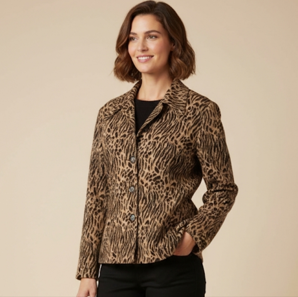 SZ12 Louben Animal Print Blazer Jacket in Brown and Black